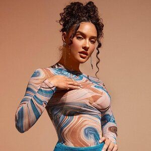 PRETTYGARDEN Trendy Off Shoulder Y2k Tie Dye Mesh Ruched  Top